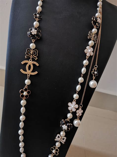 chanel pearl necklace replica uk|chanel inspired long pearl necklace.